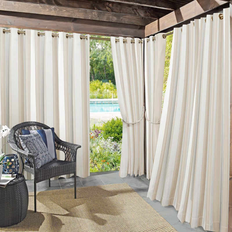 Sun Zero Valencia Cabana Stripe Indoor/Outdoor UV Protectant Energy Efficient Grommet Curtain Panel - Image 1